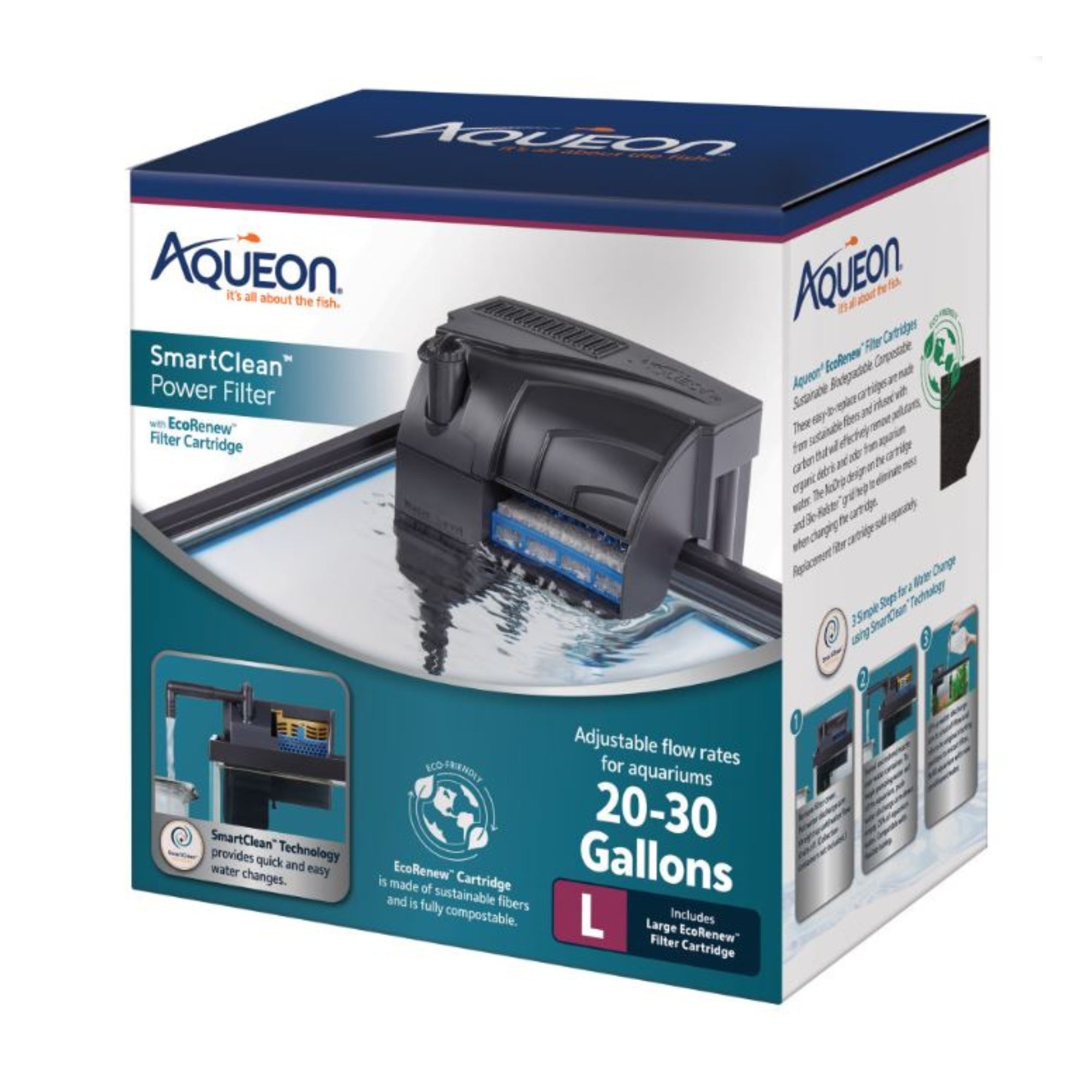 Aqueon SmartClean Power Filter with EcoRenew Filter Cartridge 1ea/2030 gal