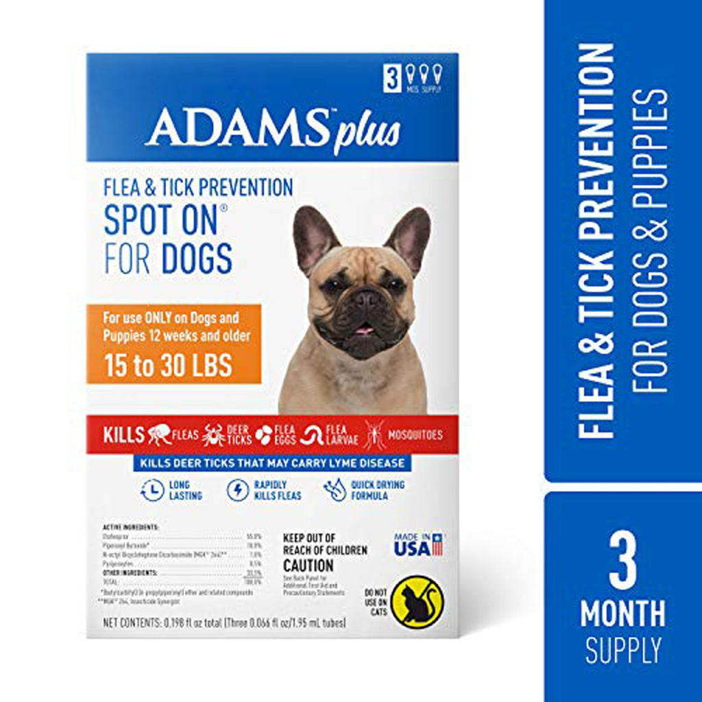Adams Plus Flea  Tick Prevention Spot On for Dogs 3 Month Supply, Clear, 1ea/Medium Dogs 15 To 30 lb