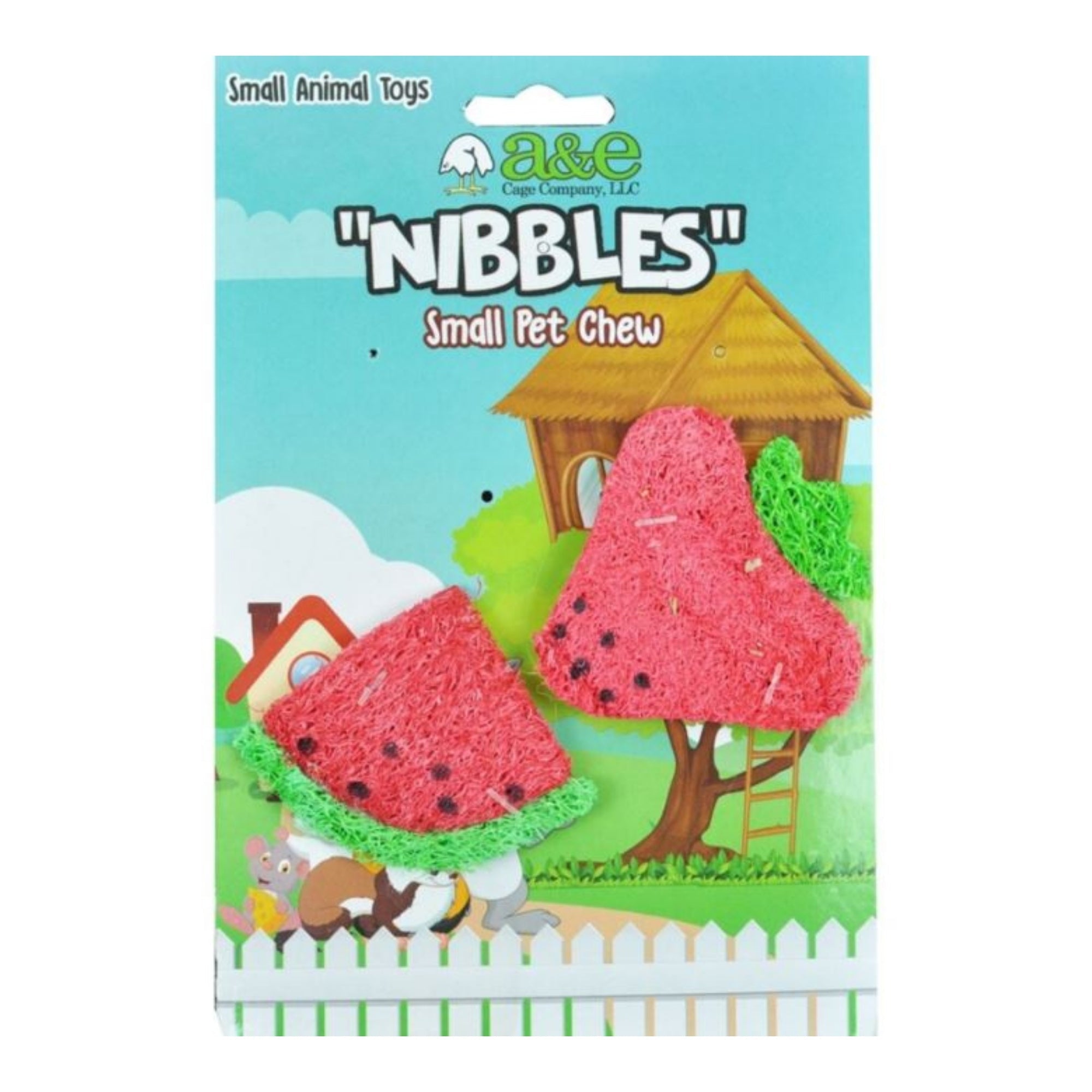A &E Cages Nibbles Small Animal Loofah Chew Toy Strawberry Watermelon Slice; 1ea